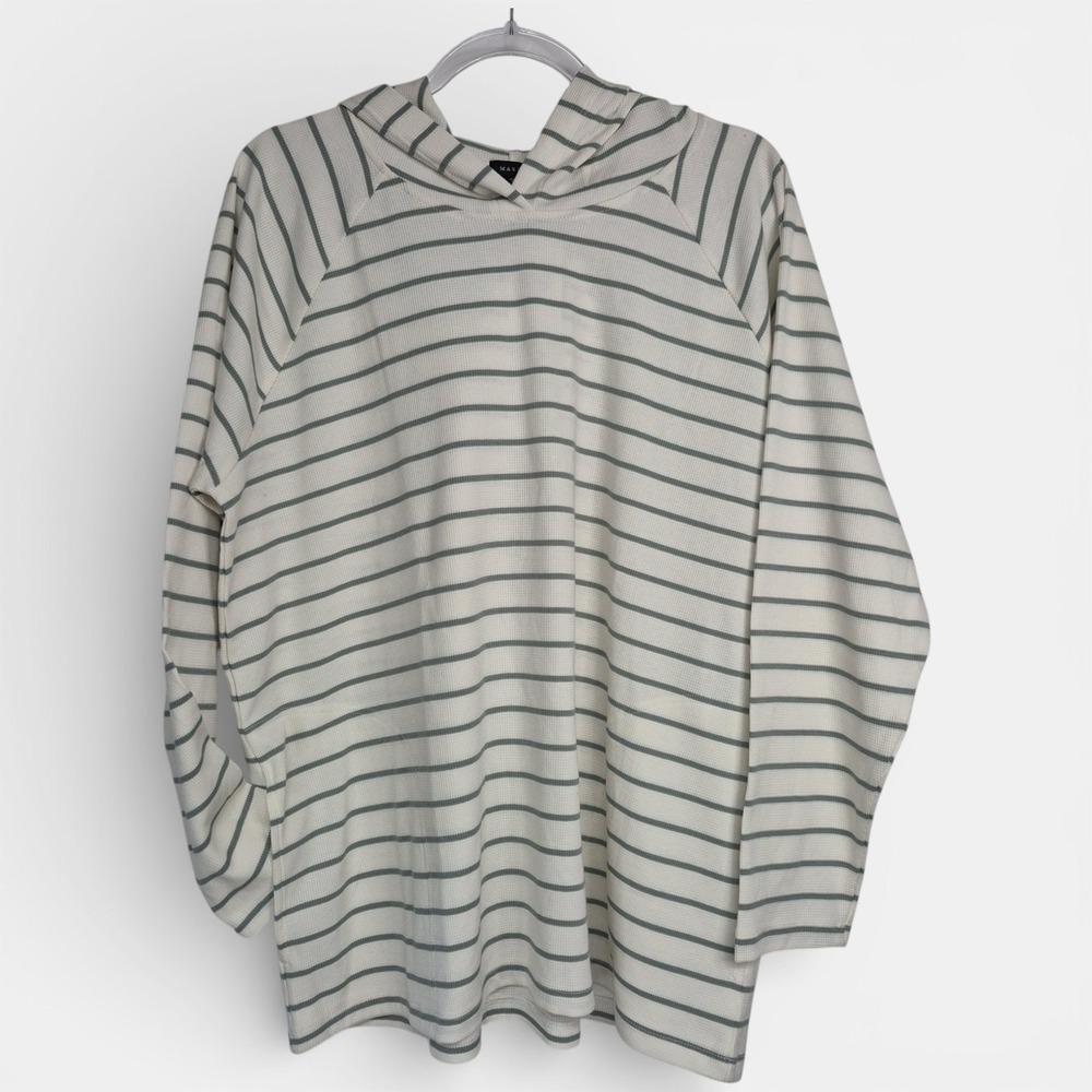 Max & Mia‎ Sage Green Striped Waffle Knit Hoodie Top XXL NWT 1815321